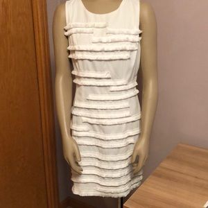 Easley Creme shift dress with fringe trim